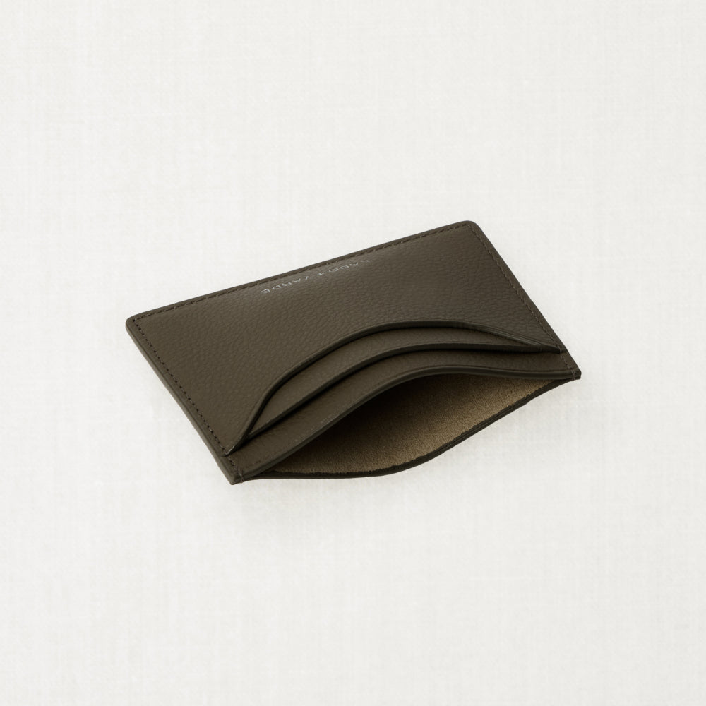 Labovarde Slim Card Wallet in Etoupe — Perspective view of the wallet showing card slots on a white background