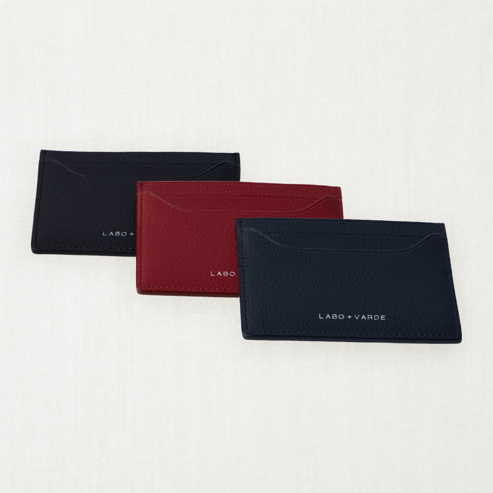 Labovarde Slim Card Wallets in Assorted Colors — Perspective view of three overlapping wallets on a white background