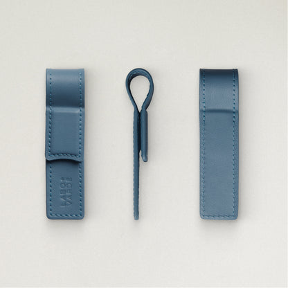 Labovarde Book Clip in pale-blue — Multi-angle studio shot showing the front with debossed logo, side profile, and back views
