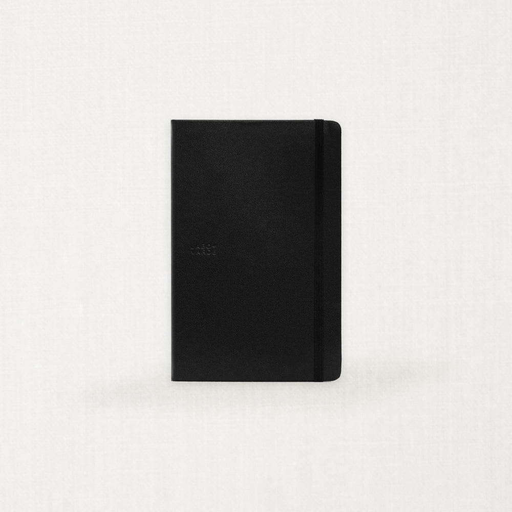 Labovarde Business Diary in black — Front view showing the elastic band and blind debossed logo