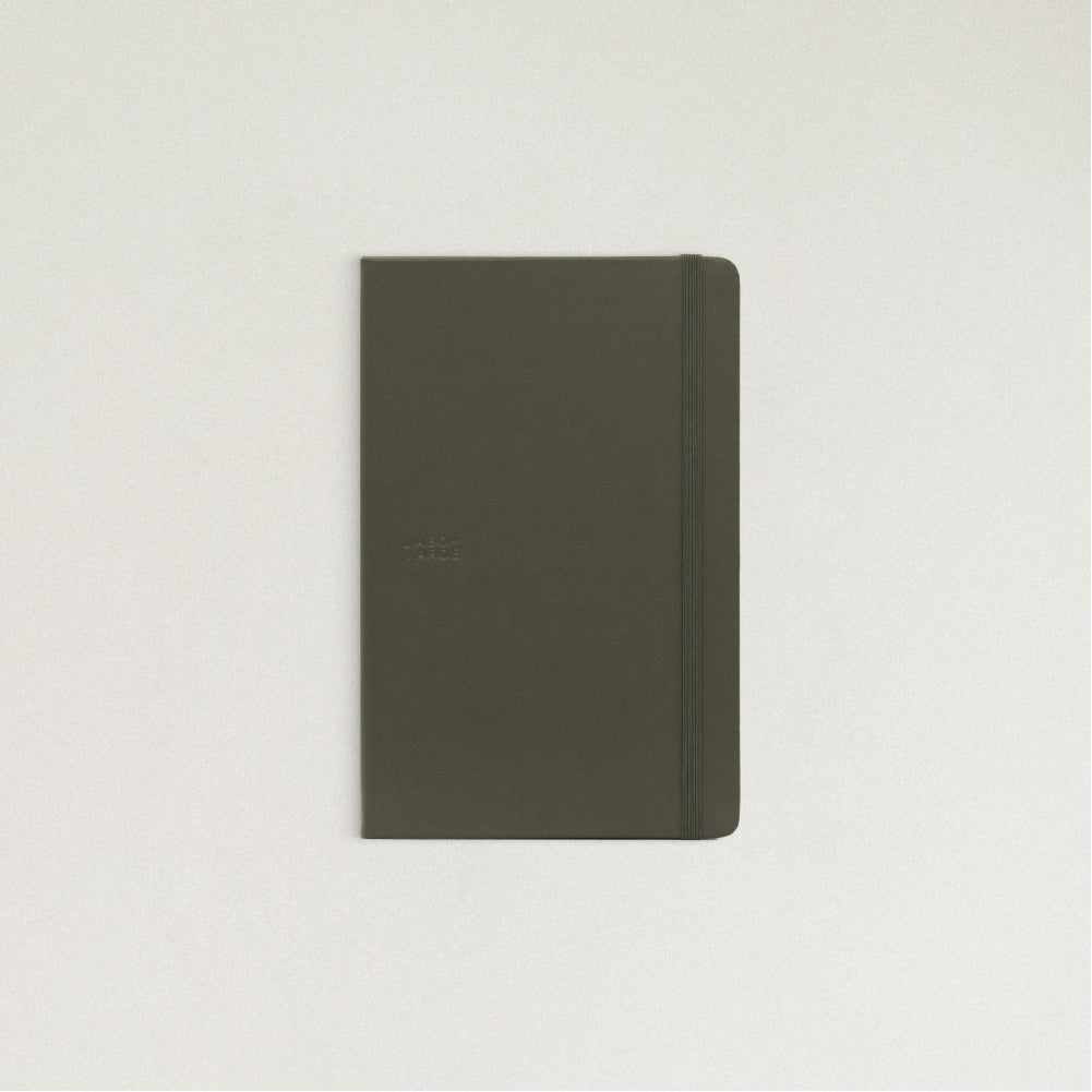 Labovarde Business Diary in Etoupe — Front view showing the elastic band and blind debossed logo