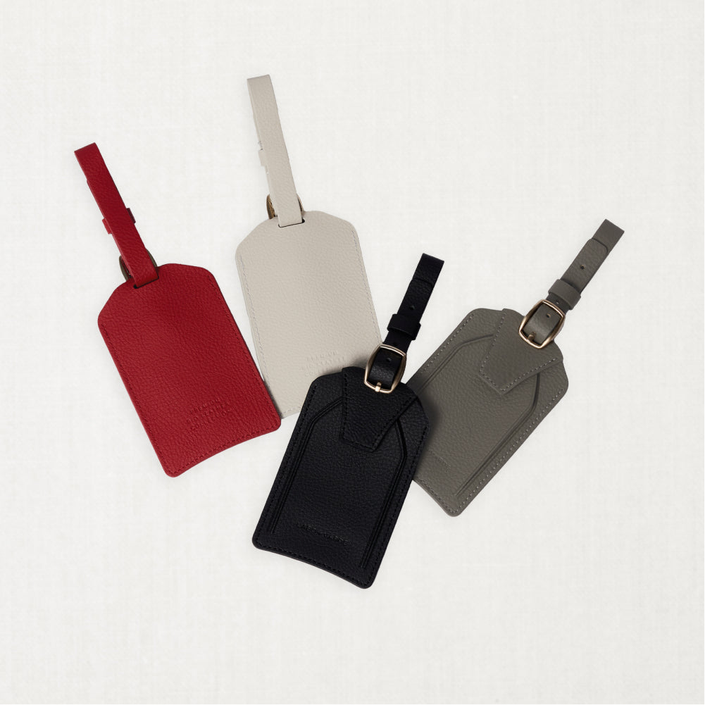 Labovarde Name Tags — Flat lay view of four color options showing front and back details on a white background