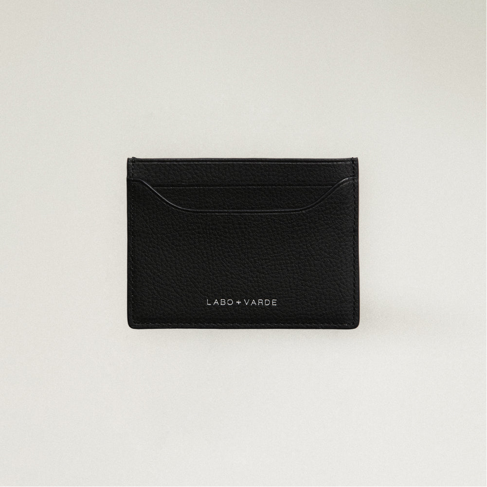 Labovarde Slim Card Wallet in Black — Front view showing the card slots and silver debossed logo