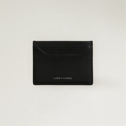 Labovarde Slim Card Wallet in Black — Front view showing the card slots and silver debossed logo