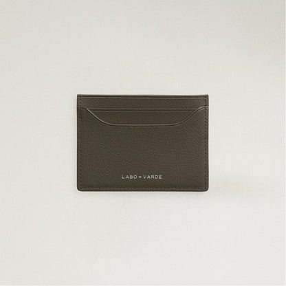 Labovarde Slim Card Wallet in Etoupe— Front view showing the card slots and silver debossed logo