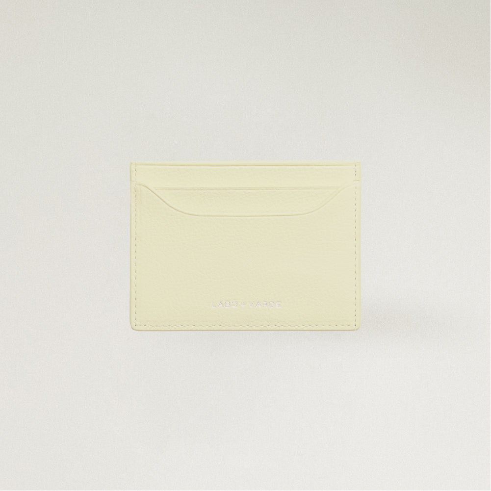 Labovarde Slim Card Wallet in Light Yellow — Front view showing the card slots and silver debossed logo