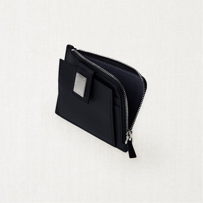 Labovarde Zipper Card Wallet in Black — Perspective view of an open zipper card Wallet