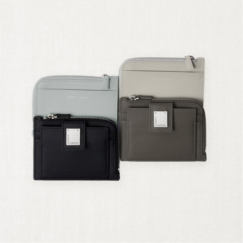 Labovarde Zipper Card Wallet in Assorted Colors — Front view of front and back view of wallets in 4 colors